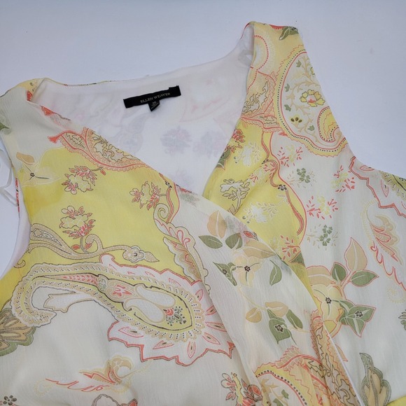 Dresses & Skirts - Ellen Weaver Sz‎ 10 Yellow Maxi Dress V Neckline Chiffon Summer Empire Faux Wrap